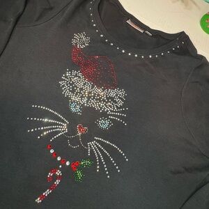 Quaker Factory Rhinestone Cat Christmas shirt top women’s 1x